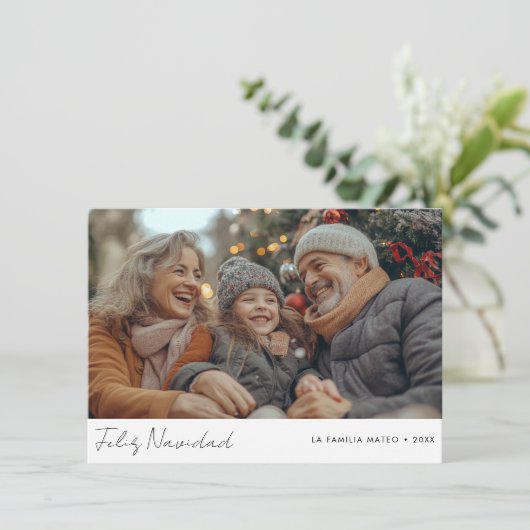 Script Hispanic Christmas Feliz Navidad Foto Feestdagenkaart (Staand voorkant)