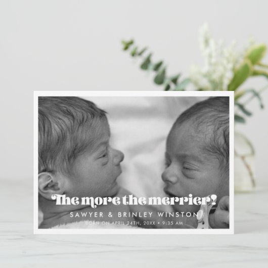  script Hoe meer de merrier twins foto Aankondiging (Staand voorkant)