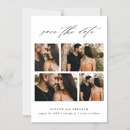 Script Huwelijksfoto Collage Save The Date Magnetische Uitnodiging (Voorkant)
