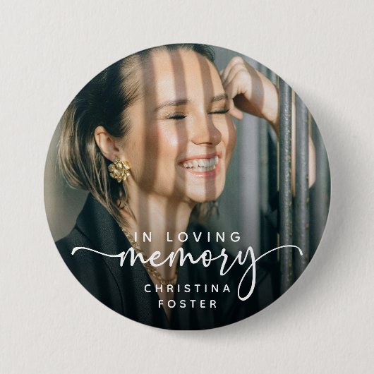 Script In Loving Memory Foto-herdenking Ronde Button 7,6 Cm (Voorkant)