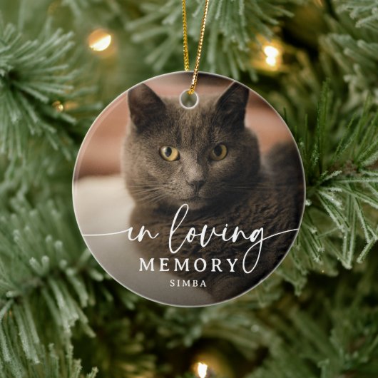 Script In Loving Memory Foto Kat Herdenking Keramisch Ornament (Boom)