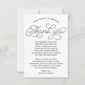 Script in plaats van gunsten bedankplaatskaart aankondiging (Voorkant)