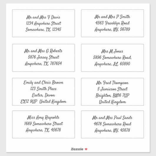 Script Individuele ontvanger Naam Adres Verzending Sticker (Vel)