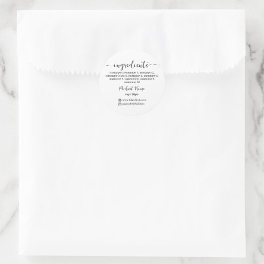 Script ingrediënt Product Label Sticker (Tas)