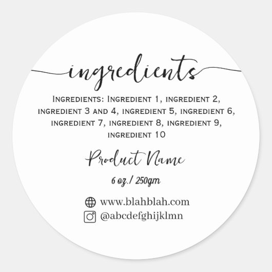 Script ingrediënt Product Label Sticker (Voorkant)