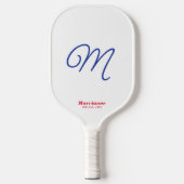 Script Initiaal Elegant Rood Wit Blauw Gepersonali Pickleball Paddle (Voorkant)