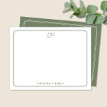 Script Initiaal  Familie Stationery Green Notitiekaartje<br><div class="desc">Dit ontwerp heeft een dunne dubbele rand met ruimte voor een scriptmonogram/initiaal bovenaan en naam/tekst onderaan. Klik op de knop Aanpassen als u de ontwerpelementen wilt aanpassen en/of de tekst verder wilt wijzigen! Variaties van dit ontwerp, extra kleuren en coördinerende producten zijn verkrijgbaar in onze winkel, zazzle.com/store/doodlelulu. Neem contact met...</div>