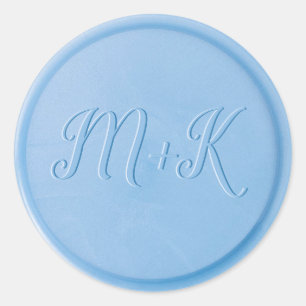 Script Initiaal Linen Blue Wax Seal Sticker