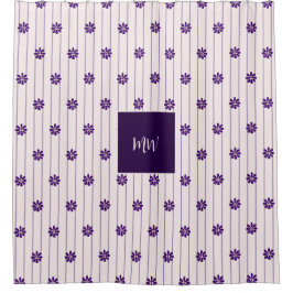 Script Initialen Blush & Violet Stripes, Flowers Douchegordijn