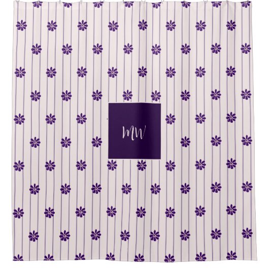 Script Initialen Blush & Violet Stripes, Flowers Douchegordijn (Voorkant)