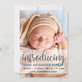 Script Introducing Donkerblauwe Baby Jongen Foto Aankondiging