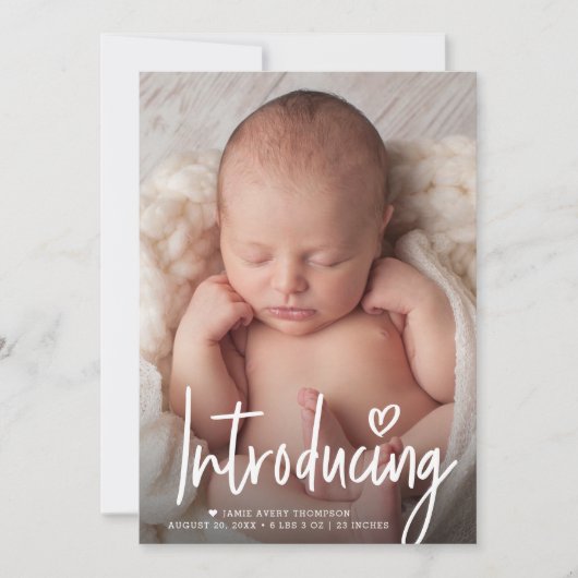 Script Introducing Heart Baby Photo Blank terug Bedankkaart (Voorkant)