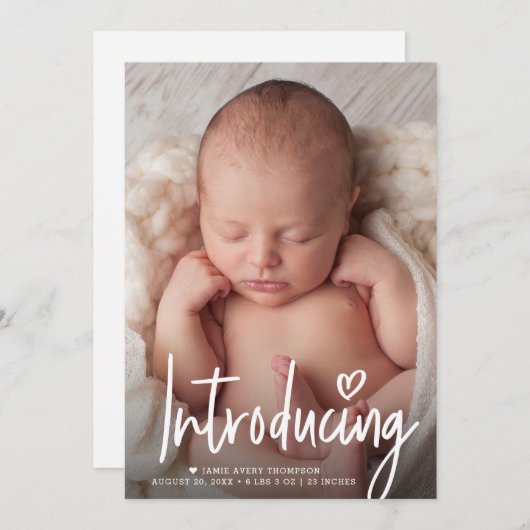Script Introducing Heart Baby Photo Blank terug Bedankkaart (Voorkant / Achterkant)