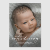 Script Introductie Baby Foto Bedankt Magnetische Uitnodiging (Voorkant)