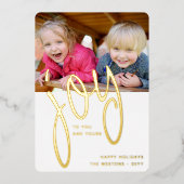 Script Joy 2 Foto Eenvoudig Modern Minimalistisch Folie Feestdagenkaart (Voorkant)