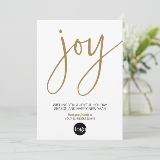 Script JOY - Goud Wit - Zakelijke Logo Feestdagenkaart (Staand voorkant)
