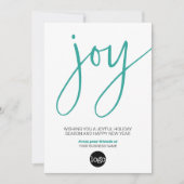 Script JOY - Modern Aqua White met Business Logo Feestdagenkaart (Voorkant)