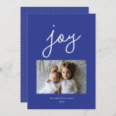 Script Joy Modern Blauw Gepersonaliseerde Foto Feestdagenkaart (Voorkant / Achterkant)