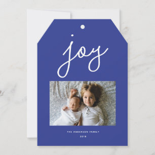 Script Joy Modern Blauw Gepersonaliseerde Foto Feestdagenkaart