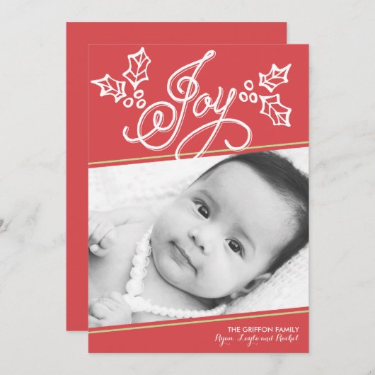 Script Joy Red | Kaart voor Kerstmis (Voorkant / Achterkant)