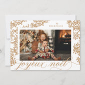 Script Joyeux Noel Gold Foliage-fotokaart Feestdagenkaart (Voorkant)