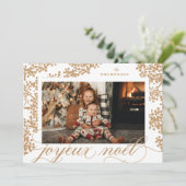 Script Joyeux Noel Gold Foliage-fotokaart Feestdagenkaart (Staand voorkant)