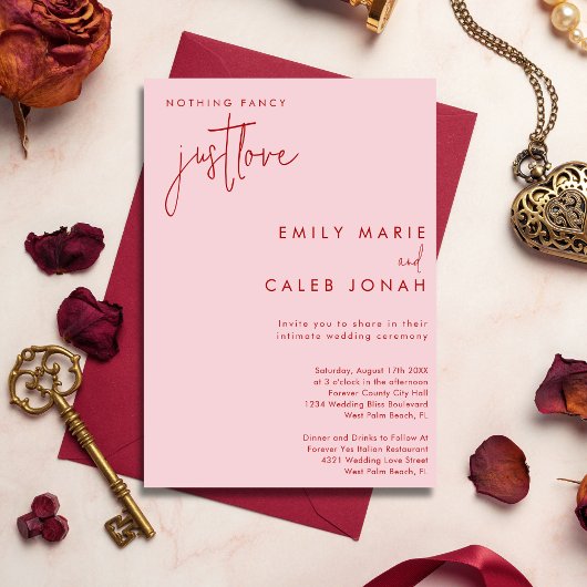 Script Just Love Pink Intimate Wedding Courthouse Kaart