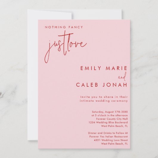 Script Just Love Pink Intimate Wedding Courthouse Kaart (Voorkant)