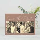 Script kalligrafie 3 sepia foto collage mocha save the date (Staand voorkant)