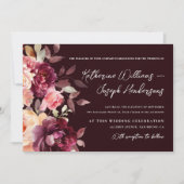 Script kalligrafie Boeket Bloem Burgundy Bruiloft Kaart (Voorkant)