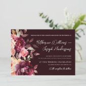 Script kalligrafie Boeket Bloem Burgundy Bruiloft Kaart (Staand voorkant)