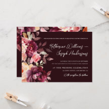 Script kalligrafie Boeket Bloem Burgundy Bruiloft