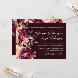 Script kalligrafie Boeket Bloem Burgundy Bruiloft Kaart