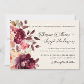 Script kalligrafie Boeket Bloemen Bourgogne Huweli Kaart (Voorkant)