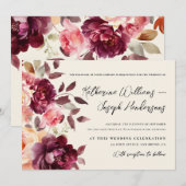 Script kalligrafie Boeket Bloemen Bourgogne Huweli Kaart (Voorkant / Achterkant)