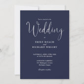 Script Kalligrafie Foto Marine Blue Wedding Kaart (Voorkant)