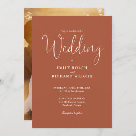 Script kalligrafie foto Terracotta bruiloft Kaart