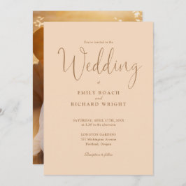 Script kalligrafie foto zachte perzik bruiloft kaart