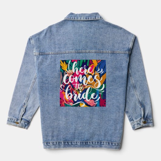 Script kalligrafie Hier komt de bruid floral Denim Jacket (Achterkant)