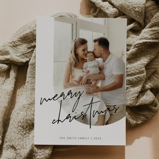 Script kalligrafie kerst boog foto feestdagenkaart