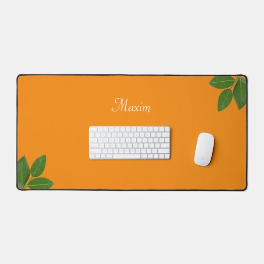 Script Kalligrafie & Laurel Leaves op Sinaasappel Bureaumat (Keyboard & Muis)
