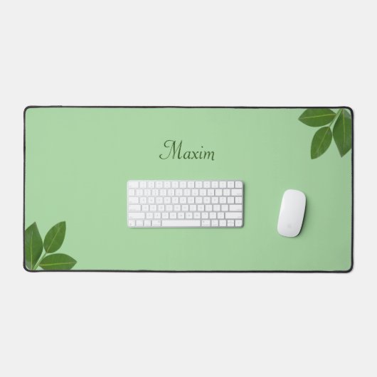Script kalligrafie & laurierbladeren op limoengroe bureaumat (Keyboard & Muis)