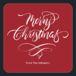Script Kalligrafie Merry Christmas Square Sticker<br><div class="desc">Met zijn originele met de hand geletterde ontwerp,  voegt deze sticker een persoonlijk tintje toe aan uw groeten. Verspreid feestvreugde en laat uw enveloppen opvallen met elegantie.</div>