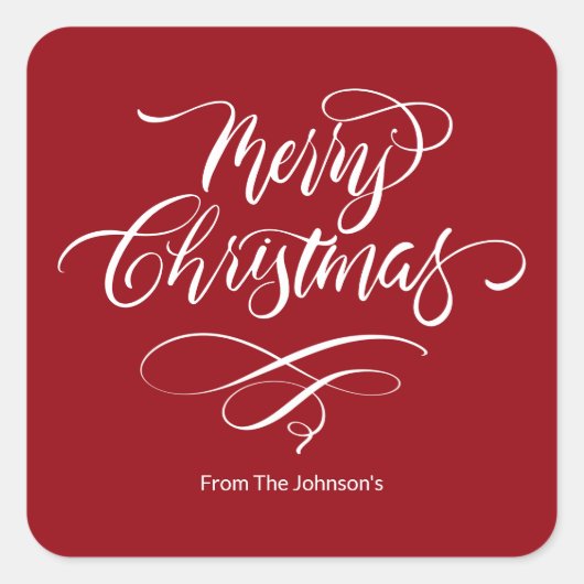 Script Kalligrafie Merry Christmas Square Sticker (Voorkant)