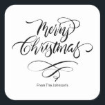 Script Kalligrafie Merry Christmas Square Sticker<br><div class="desc">Met zijn originele met de hand geletterde ontwerp,  voegt deze sticker een persoonlijk tintje toe aan uw groeten. Verspreid feestvreugde en laat uw enveloppen opvallen met elegantie.</div>