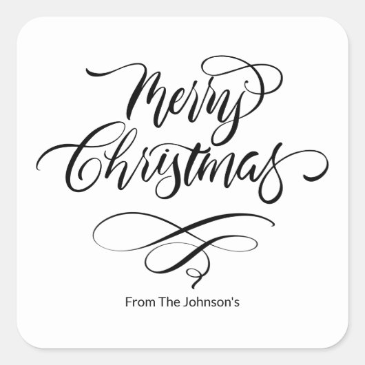 Script Kalligrafie Merry Christmas Square Sticker (Voorkant)