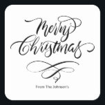 Script Kalligrafie Merry Christmas Square Sticker<br><div class="desc">Met zijn originele met de hand geletterde ontwerp,  voegt deze sticker een persoonlijk tintje toe aan uw groeten. Verspreid feestvreugde en laat uw enveloppen opvallen met elegantie.</div>