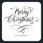 Script Kalligrafie Merry Christmas Square Sticker<br><div class="desc">Met zijn originele met de hand geletterde ontwerp,  voegt deze sticker een persoonlijk tintje toe aan uw groeten. Verspreid feestvreugde en laat uw enveloppen opvallen met elegantie.</div>