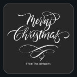 Script Kalligrafie Merry Christmas Square Sticker<br><div class="desc">Met zijn originele met de hand geletterde ontwerp,  voegt deze sticker een persoonlijk tintje toe aan uw groeten. Verspreid feestvreugde en laat uw enveloppen opvallen met elegantie.</div>