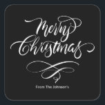 Script Kalligrafie Merry Christmas Square Sticker<br><div class="desc">Met zijn originele met de hand geletterde ontwerp,  voegt deze sticker een persoonlijk tintje toe aan uw groeten. Verspreid feestvreugde en laat uw enveloppen opvallen met elegantie.</div>